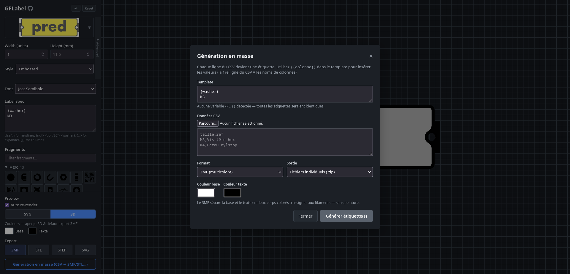 📷 My gflabel fork with the dark theme and 3mf export
